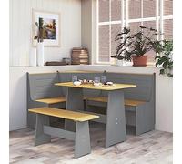 Tidyard Dining Table with Bench Weather-Resistance Outdoor Patio Furniture Set Dinner Table with Bench Balcony Dinning Wooden Table and Bench Honey Brown and Grey Solid Pinewood Dining Table