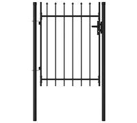 Tidyard Fence Gate Single Door with Arched Roof (or Spike Roof) Outdoor Garden Yard Patio Entrance Way Door Security Barrier Steel 1x1.2 m Black