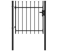 Tidyard Fence Gate Single Door with Arched Roof (or Spike Roof) Outdoor Garden Yard Patio Entrance Way Door Security Barrier Steel 1x1 m Black
