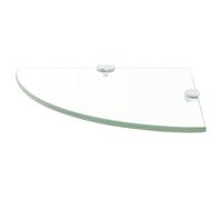 Tidyard Floating Corner Shelf with Chrome Supports Glass Shelf Wall Display Shelf for Display Decorative Items in Kitchens Bathrooms Living Rooms Clear 35x35 cm