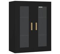 Tidyard Floating Kitchen Cabinet Hanging Bathroom Cabinet Kitchen Storage Cupboard with Glass Doors Hanging Bathroom Wall Organiser Black 69.5x34x90 cm 75
