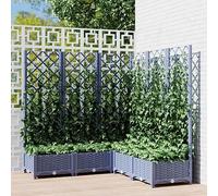 Tidyard Garden Planter with Trellis, Corner Trellis Planter, Gardening Balcony Patio Raised Bed for Climbing Plant Vegetable, Garden Wooden Flower Box Dark Grey 120x120x121.5 cm
