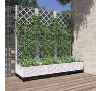 Tidyard Garden Planter with Trellis Garden Raised Bed Trough Planter with Topped Trellis Climbing Plants Flower Raised Bed Pot White 120x40x121.5 cm