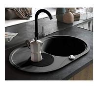 Tidyard Granite Kitchen Sink - Single Basin, Heat & Scratch Resistant, Easy to Clean, Black, 770x490x205mm, Overmount Installation Model142958