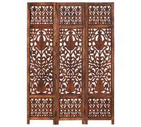 Tidyard Hand Carved 3-Panel Room Divider Brown 120x165 cm Solid Mango Wood
