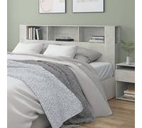 Tidyard Headboard With Built in Cabinets Bedroom Display Shelf Bookcase Bedroom Storage Cabinet Wooden Storage Backboard Bed Accessory Concrete Grey 200x18.5x104.5 cm