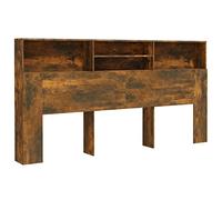 Tidyard Headboard With Built in Cabinets Bedroom Display Shelf Bookcase Bedroom Storage Cabinet Wooden Storage Backboard Bed Accessory Smoked Oak 200x19x103.5 cm
