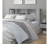 Tidyard Headboard With Built in Cabinets Bedroom Display Shelf Bookcase Bedroom Storage Cabinet Wooden Storage Backboard Bed Accessory Grey Sonoma 200x18.5x104.5 cm