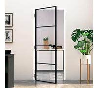 Tidyard Internal Door Panel Interior Bathroom Door Glass Door Black 83x201.5 cm Tempered Glass&Aluminium for Office Kitchen Bathroom Doors Hardware