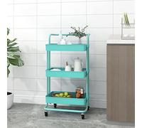 Tidyard Kitchen Trolley Rolling Trolley Cart 3-Tier Mobile Utility Carts Mobile Storage Shelving Organizer for Kitchen Bathroom Laundry Room Turquoise 42x25x83.5 cm Iron and ABS