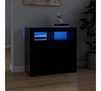 Tidyard LED Lighted Modern Sideboard Cabinet with Storage, Black Engineered Wood, 80x35x75 cm, Ideal for Home Decor Model804329