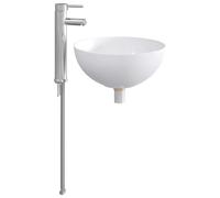 Tidyard Modern Bathroom Wash Basin, Chrome Ceramic, 35.5x35.5x14.5 cm, with Faucet and Quick Drain, Heat Resistant, Easy to Clean, for Indoor Contemporary Bathroom 890244