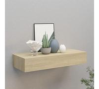Tidyard Oak Wall-Mounted Shelf with Drawer - MDF & Metal Storage for Home Decor - 60 x 23.5 x 10 cm Model330261
