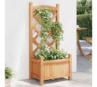 Tidyard Planter Box Garden Raised Bed with Trellis Wooden Trough Planter with Topped Trellis Climbing Plants Flower Raised Bed Pot Brown Solid Wood Fir Type3 Planter