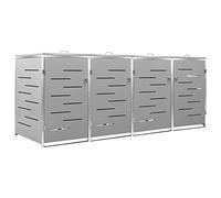 Tidyard Quadruple Wheelie Bin Storage Shed, Garbage Cover Trash Storage Shed, Outdoor Garden Patio Waste Dustbin Hider - 276.5x77.5x115.5 cm, Stainless Steel
