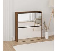 Tidyard Shoe Cabinet Mirrored Shoe Storage Organiser 2-Layer Footwear Stand Rack Hallway Cupboard Brown Oak 63x17x67 cm