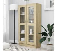 Tidyard Sl lassic Vitrine Cabinet Sonoma Oak Engineered Wood 82.5x30.5x150 cm Home Decor Organizer Model802762