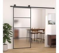 Tidyard Sliding Door Bath Glass Door With Track System Frosted ESG Glass for Indoor Decoration Internal Divider Set for Office Kitchen Shower Door Frosted ESG Glass and Aluminium 90x205 cm Black