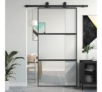 Tidyard Sliding Door Black 102.5x205 cm Tempered Glass and Aluminium Sliding Door Model155203