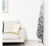 Tidyard Slim Half Christmas Tree Corner Artificial Xmas Tree Space-Saving Xmas Tree with Flocked Snow for Indoor and Outdoor Holiday Decoration 210 cm