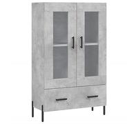 Tidyard Vitrine Bookcase Display Storage Shelving Unit with Glass Doors and Drawers - Office File Cabinet - Concrete Grey - 69.5x31x115 cm - Engineered Wood