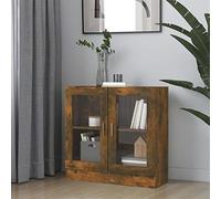 Tidyard Vitrine Cabinet Book Cabinet Sideboard Display Storage Shelving Unit Glass Door Cabinet Unit Home Organiser Furniture Smoked Oak 82.5x30.5x80 cm Engineered Wood