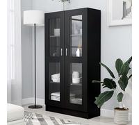 Tidyard Vitrine Cabinet Sideboard Bookcase Book Cabinet Display Cabinet Office File Cabinet Floor Cabinet with 2 Glass Doors Black 82.5x30.5x150 cm Engineered Wood