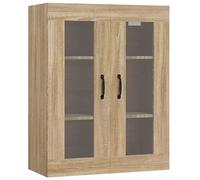 Tidyard Wall Cabinet Hanging Kitchen Storage Cupboard Wall Bathroom Cabinet Wall Home Storage Organiser Unit with 2 Glass Doors Sonoma Oak 69.5x34x90 cm 81