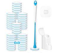 TidyBliss Disposable Toilet Brush and Holder Set with 48 Cleaner Refills | Wall-mounted, Floor-standing, All-round deep cleaning, Bathroom bowl buddy cleaning system, for Bathtub, Sink, Blue