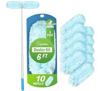 TidyBliss Duster for Flash Dust Magnet Starter Kit, 180 cm Long Telescopic Handle Magic Static 360 Degree Heavy Duty Microfibers Dusting Remover Brush with 10 Refills for Cleaning Ceiling Fan Wall