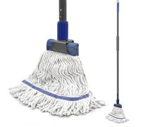 TidyBliss Industrial Mop Heavy Duty with 146 cm Long Handle for Floor | Strong water absorption, Looped-end commercial string mop, Professional cotton mop, Dry & wet use, for Hardwood, Tile, Blue