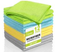 TidyBliss Microfiber Cleaning Cloth 12 Pack, Lint-Free Rags, 32 x 32 cm, Reusable Micro Fiber Dusting Towels for House Kitchen Bathroom Car (Green/Blue/Yellow/Grey)