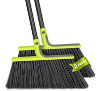 TidyBliss Outdoor Broom Heavy Duty 2 Packs, 143 cm Tall Commercial Soft Bristle Angle Brush for Sweeping Outside Patio Garden Porch Deck Shop Restaurant Garage House Lobby Hardwood Floors (Green)