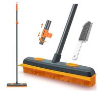 TidyBliss Rubber Broom with Silicone Squeegee, 146 cm Carpet Brush for Pet Hair, Fur Remover Tool with Detailing Lint Comb for Cleaning Rug, Tile, Hardwood Floor (Gray Orange)