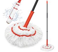 TidyBliss Self Wringing Twist Mop for Floor Cleaning, 145 cm Long Handle Cotton String Mop with Wringer, Washable Microfiber Wet Mops with Scouring Pad for Hardwood, Tile, Bathtub, Kitchen