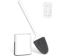 TidyBliss Silicone RV Toilet Brush and Holder Set, Wall-Mounted Compact Flexible Rubber Bathroom Bowl 360° Deep Cleaning Kit for Camper Bathtub Sink Wash Basin, No-Scratch (White)