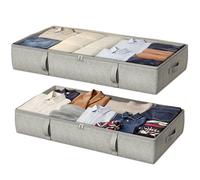 TidyCorner 2-Pack Under Bed Storage Containers, 6 Inches Tall Rectangular Grey Solid Sturdy Transparent Lid Underbed Clothes Storage Organizer Bin