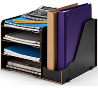 TIDYHIVE 4-Tier Letter Tray Organiser & Side Storage, A4 Paper Tray with Stationary Storage for Office Desk Tidy, File Holder Document Filing Trays, Black