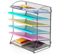 TIDYHIVE 6-Tier Letter Tray Organiser, Paper Filing Tray for Office Desk, File Holder with Stackable Filing Trays, Sticky Notes Included