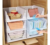 TidyIsles 4 Pack Foldable Closet Organizer, Stackable Storage Boxes, Plastic Storage Baskets, Drawers for Bedroom, Kitchen and Bathroom Organization, White