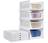 TidyIsles 8 Pack Plastic Folding Closet Stackable Storage Basket Closet Storage White