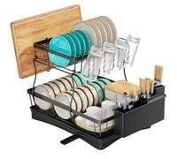 TidyIsles Dish Drainer Rack - 2 Tier Dish Rack with Utensil Holder, Dish Rack for Kitchen Counter, Sink Drainer Rack with Drain Board Rack, Black