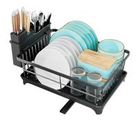 TidyIsles Dish Drainer Rack - Space Saving Dish Rack with Utensil Holder, Dish Rack for Kitchen Counter, Sink Drainer Rack with Drain Board Rack, Black