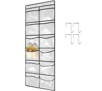 TidyMaster Clear Crystal 1 Pack 12Pockets Large Hanging Shoe Organizer Over The Door Shoe Rack for Closet Door Storage Shoe Holder Hanger, 4Hooks, White (59'' x 21.6'')