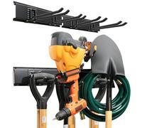 TIDYME Garage Tool Organizer Wall Mount - Sturdy Storage Rack with Adjustable Hooks, Stud Spacing Compliance - 200lbs Capacity - Garden Tool Organizer for Garage with 2 Rails and 4 Hooks