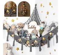 TIDYTEDS Macrame DreamLights Boho Stuffed Animal Storage Net or hammock Extra Large for Small or large Plushies. Plush Gray Toy Storage Holder