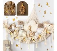 TIDYTEDS Stuffed Animal Hammock Corner | Sturdy Handcrafted Stuffed Animal Net | 4mm Double Macrame Cord Stuffed Animal Holder | Natural 100% Cotton Plushie Net | Toy Hammock w/LED Light (Ice Cream)