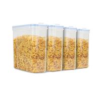 Pukkr Cereal Containers | Airtight Food Storage Dispenser | Kitchen Accessories | Easy Pour Lid | Set of 4 - Labels & Pen Included | Fresh Seal Clips (4 Litre)
