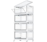 TidyTrove Storage Boxes with Lid - 23L*4 Plastic Storage Box with Front Door, 4 Tier Stackable Boxes, Plastic Drawers, Large Storage Box with Lid for Kitchen Storage & Organisation