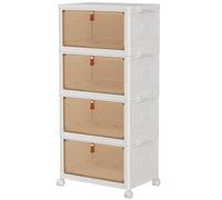 TidyTrove Storage Boxes with Lid, Plastic Storage Boxes with 1 Lid 23L/Tier, 4-Tier Stackable Storage Boxes with Wheels, Folding StorageBins, Storage Organizer for Bedroom Living Room Study Office